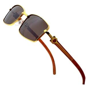 Square Men Sunglasses Brown Lens Fashion Metal Hip Hop Retro Street Trendy‎ Wear
